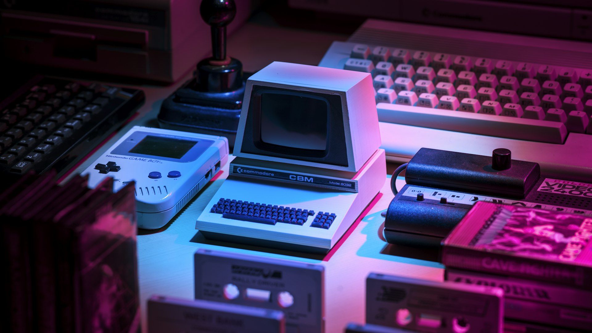 Neon-lit arcade cabinets on the Tovekaris gaming floor
